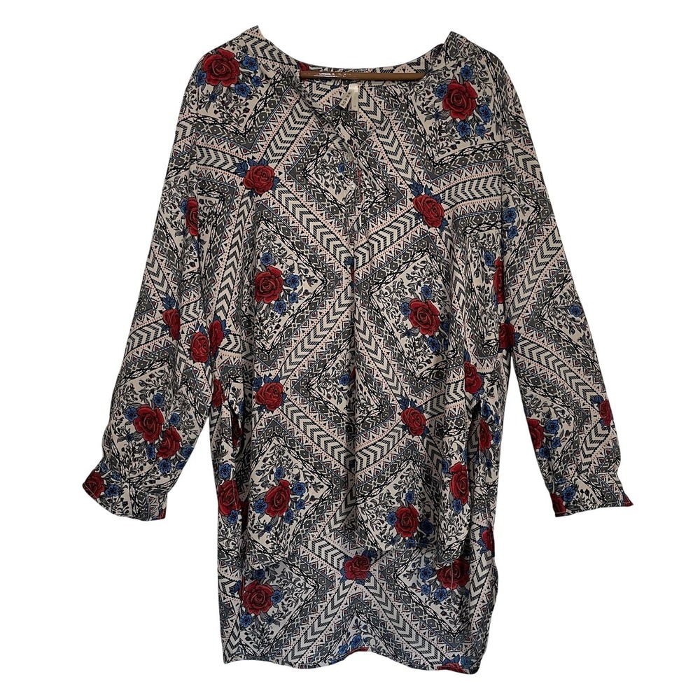 Roper Dress Long Sleeve Floral‎ Print Casual Western Tunic Dress 1X